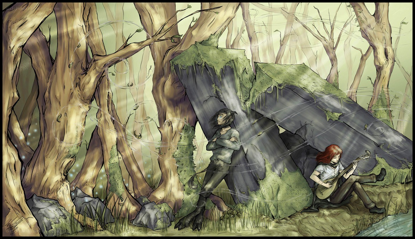 Two characters in a forest