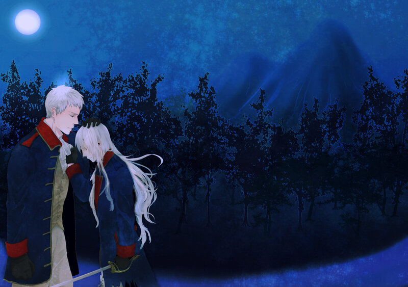 Two Characters in a Forest — Blue, Dramatic