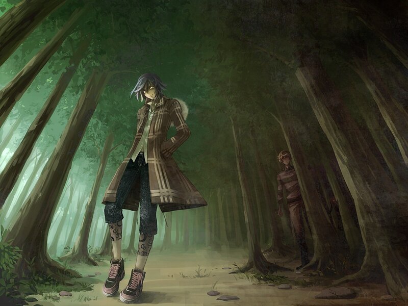 Two characters in a forest