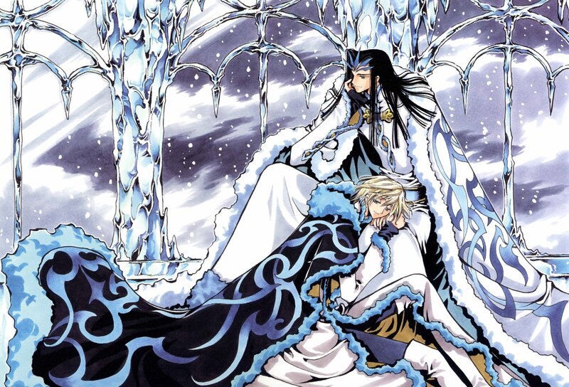 Two characters in a frozen landscape