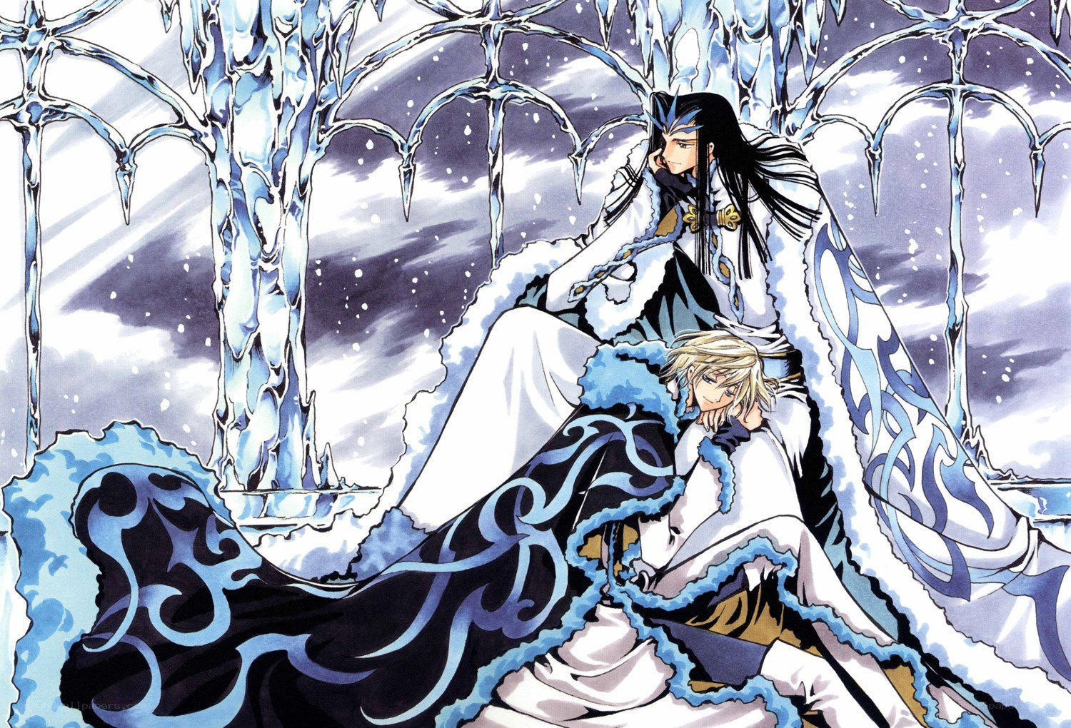 Two characters in a frozen landscape