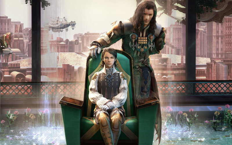 Two characters in a futuristic city