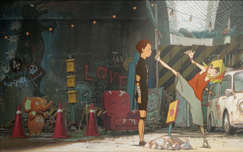 Two characters in a graffiti alley