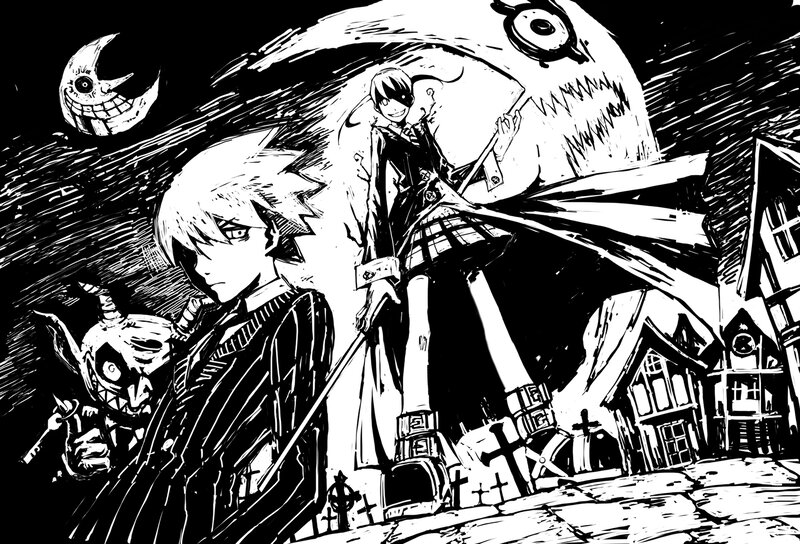 Two Characters in a Graveyard — Black, Dark
