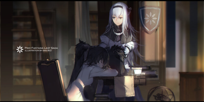 Two Characters in a Library — Gray