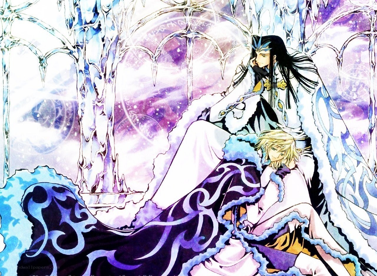 Two characters in a magical ice cave