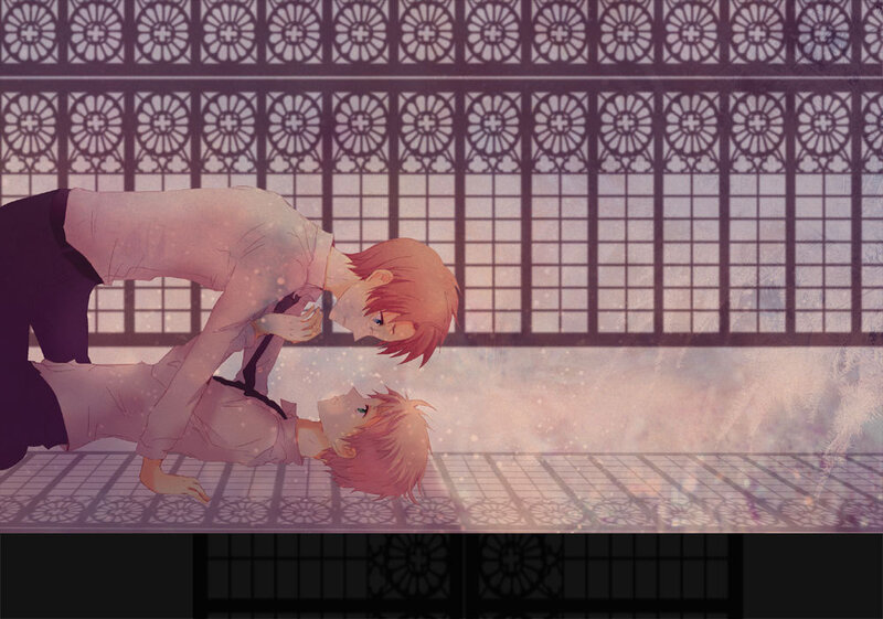 Two characters in a mirrored scene