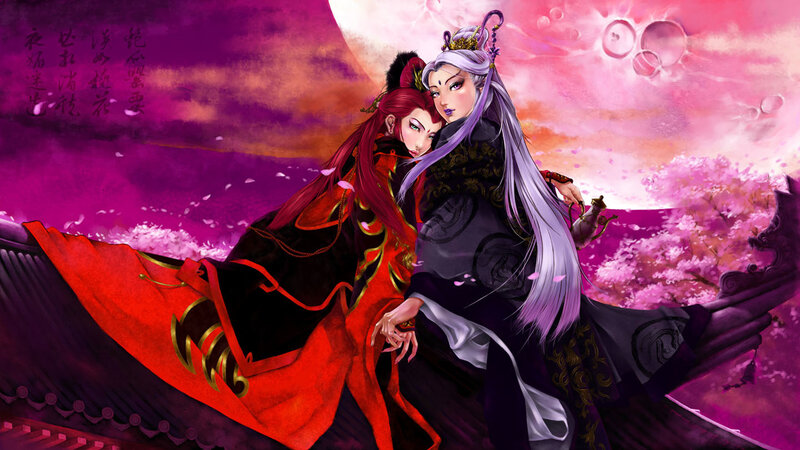 Two characters in a romantic scene