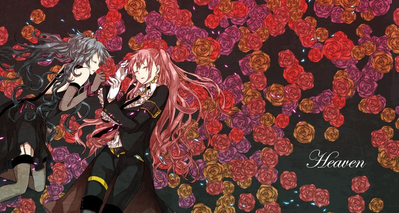 Two characters in a rose garden
