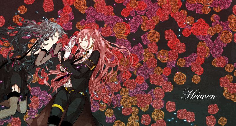 Two characters in a rose garden