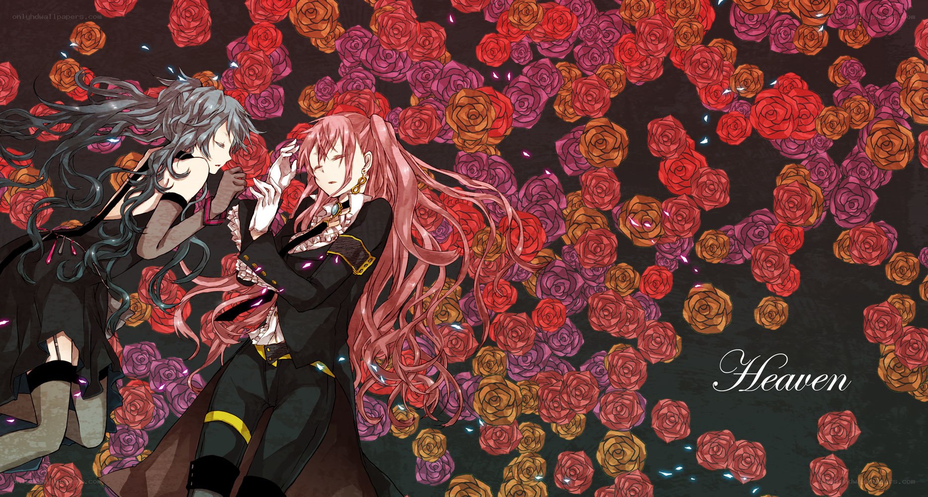 Two characters in a rose garden