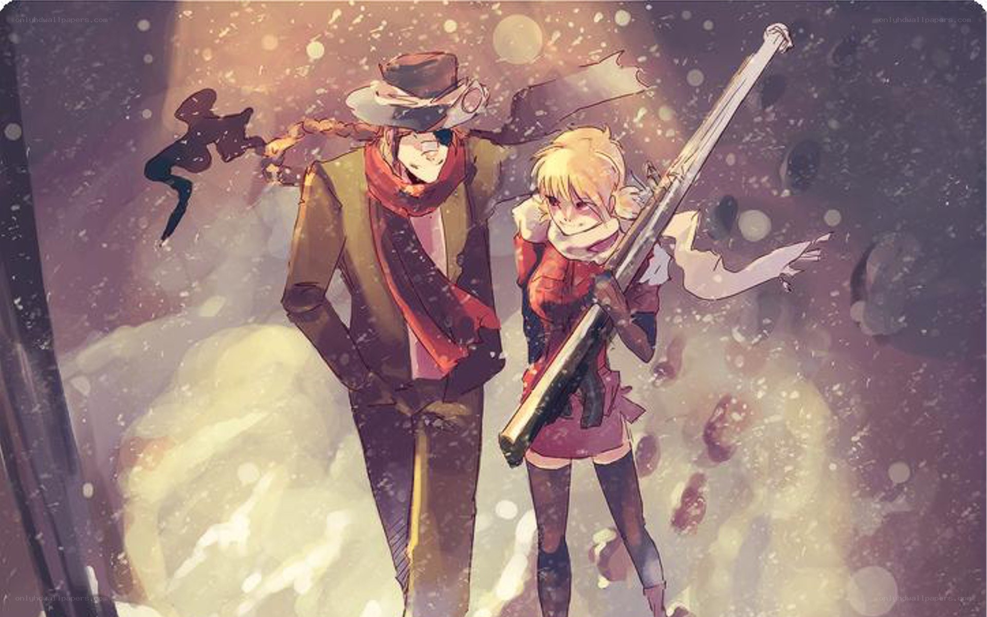 Two characters in a snowy scene