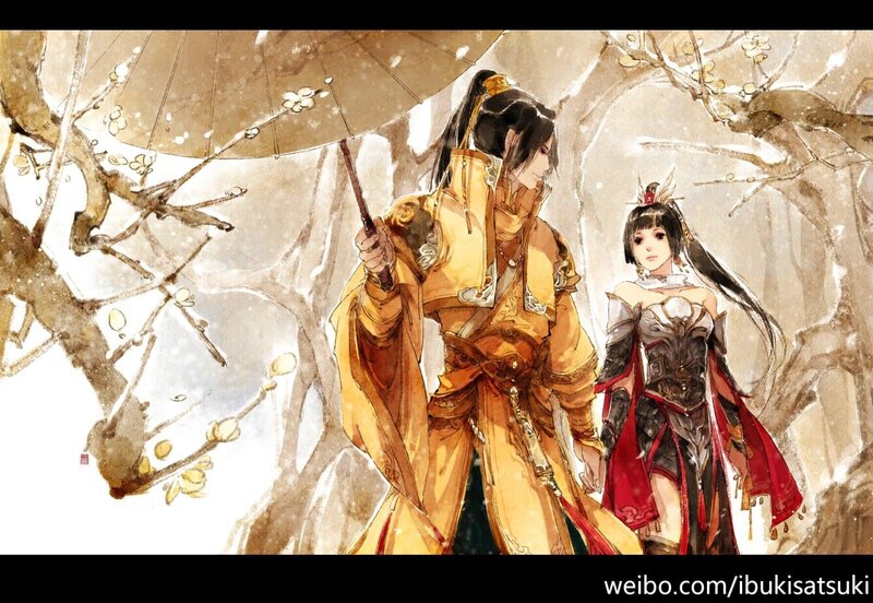 Two characters in a snowy scene