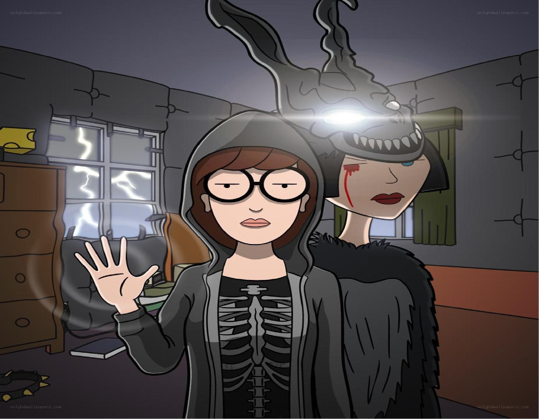 Two characters in a spooky room