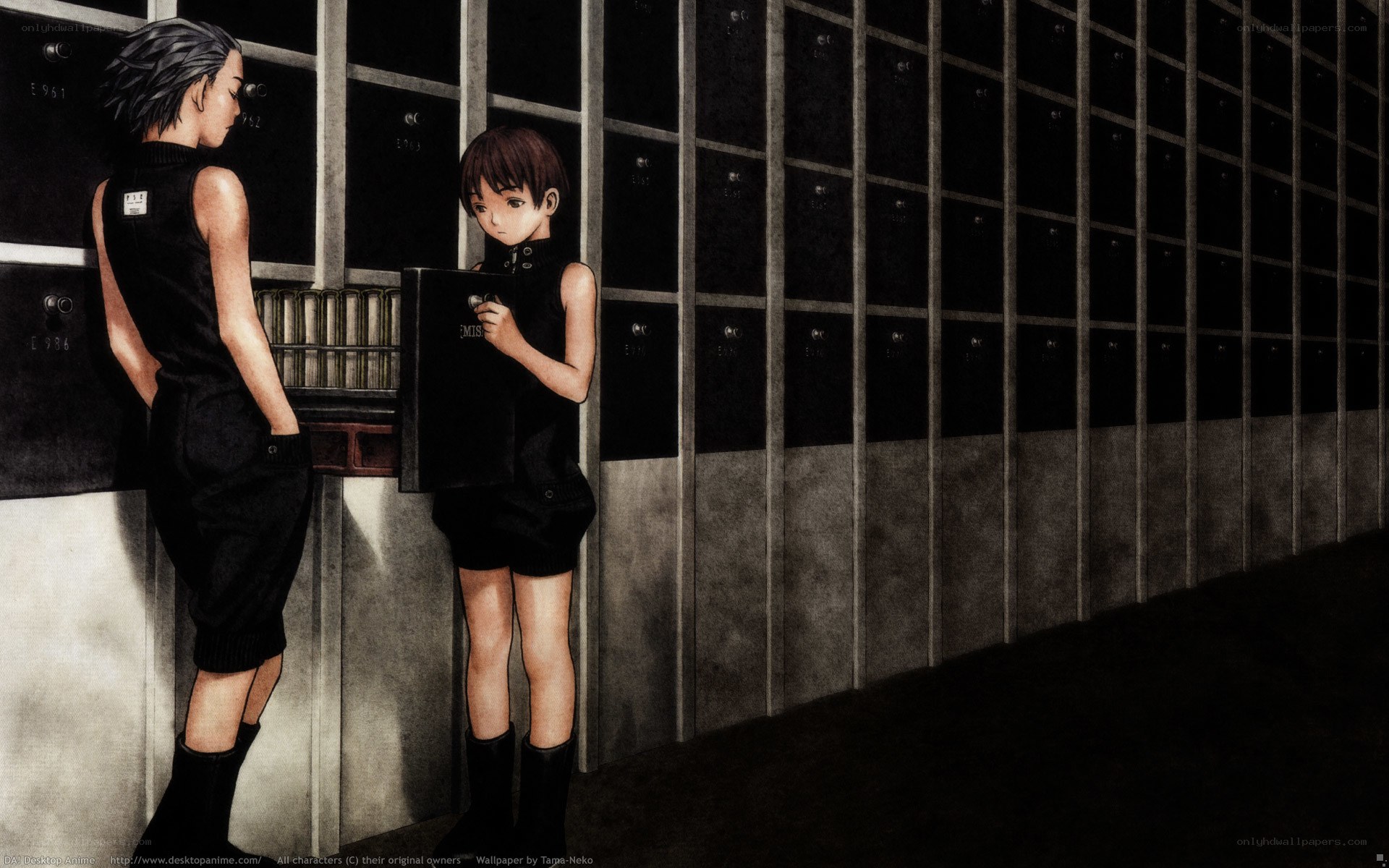 Two characters in a storage room