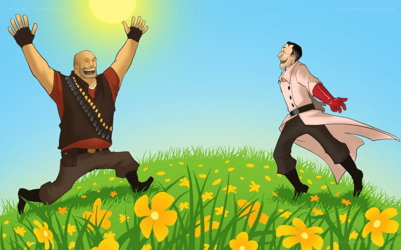 Two characters in a sunny field