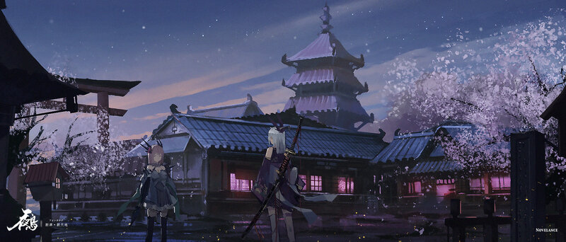 Two Characters in a Temple — Purple