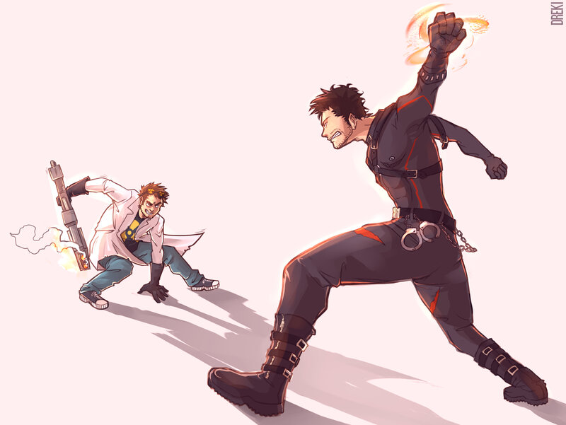 Two characters in action pose