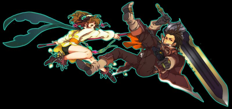Two characters in action pose