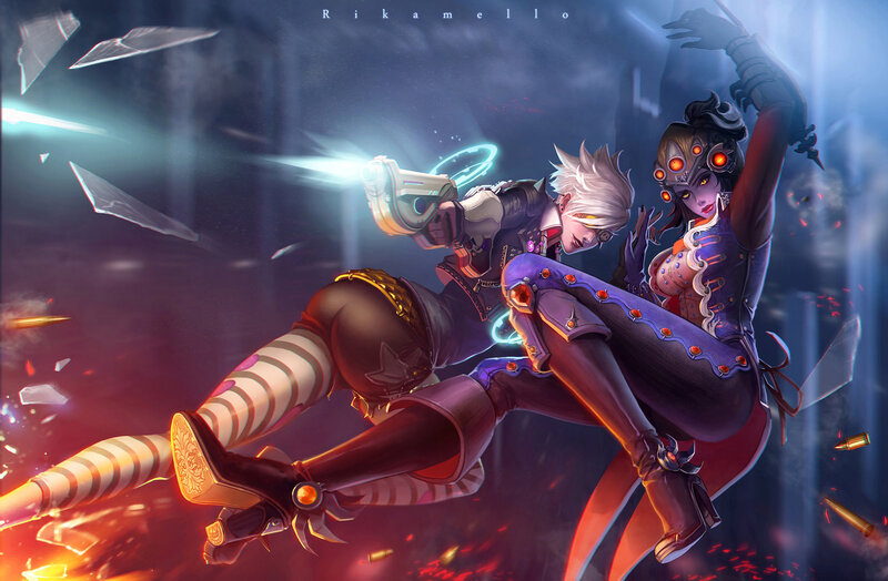 Two Characters in Action — Purple, Dramatic