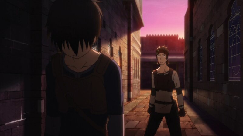 Two Characters in Alley — Purple, Dramatic