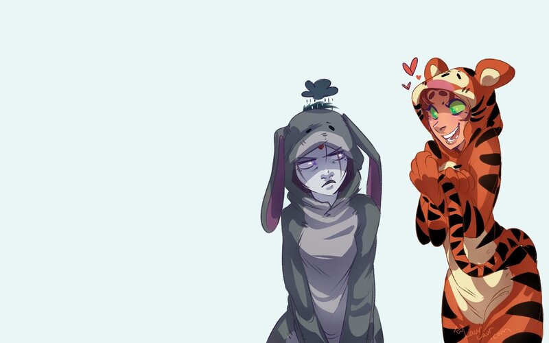 Two characters in animal costumes
