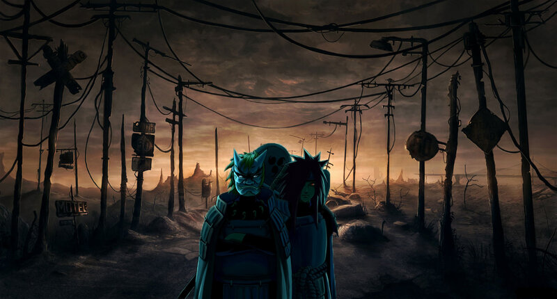 Two Characters in Armor — Blue, Dramatic