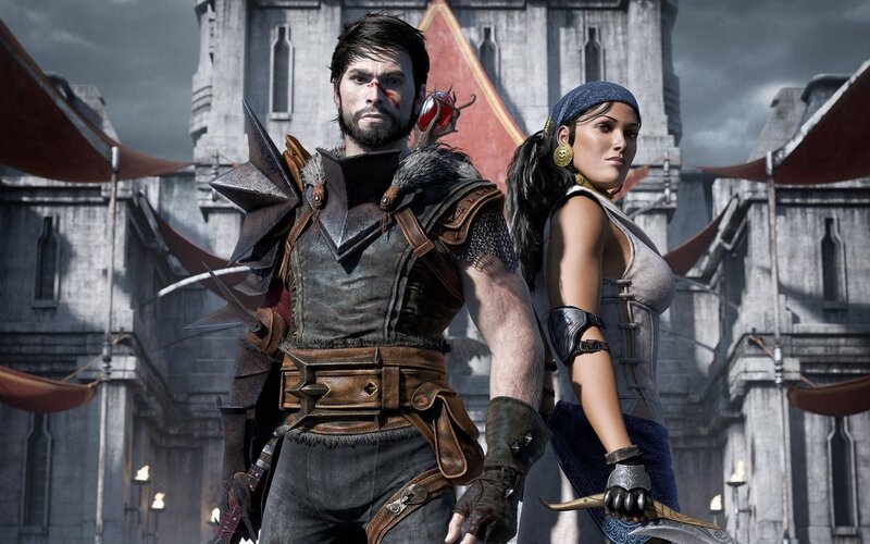 Two Characters in Armor — Gray, Dramatic