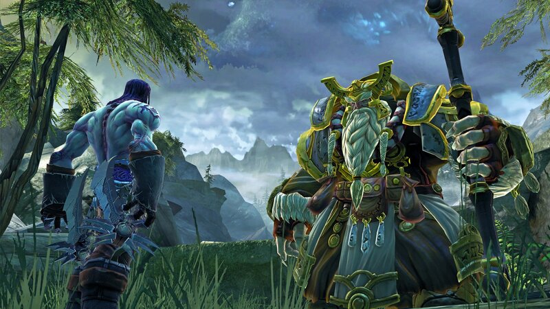 Two Characters in Armor — Green, Dramatic, Night