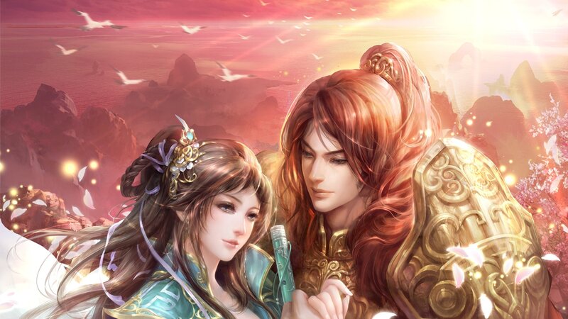 Two Characters in Armor — Red, Dramatic