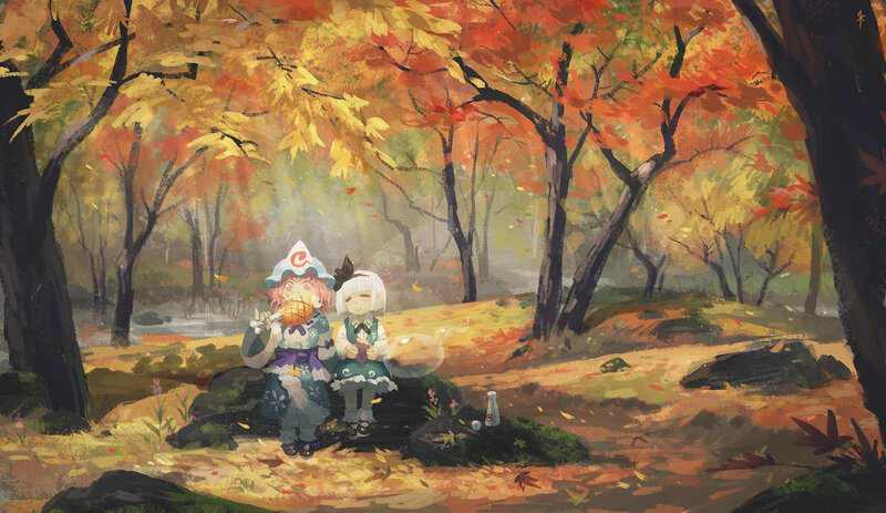 Two Characters in Autumn Forest