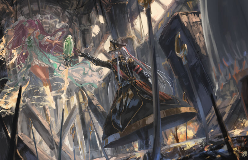 Two Characters in Battle — Black, Dramatic, Digital Art, Magic