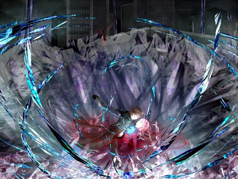 Two Characters in Battle — Blue, Dramatic, Night, Anime, Crystal Shards
