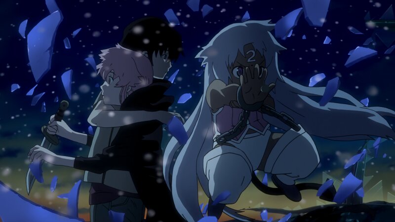 Two Characters in Battle — Blue, Dramatic, Night, Anime, Sword