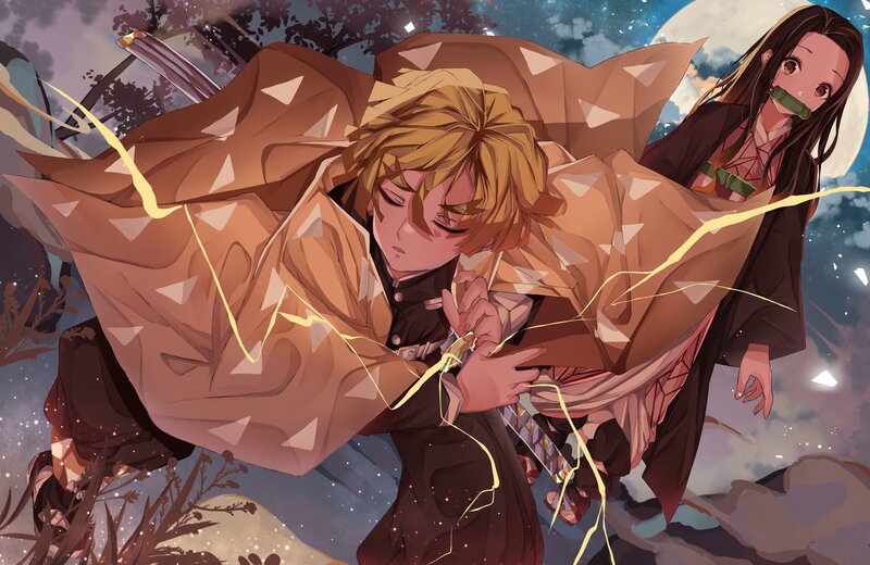 Two Characters in Battle — Brown, Dramatic, Night