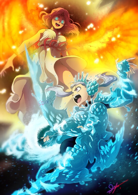 Two Characters in Battle — Orange, Dramatic, Digital Art, Fire