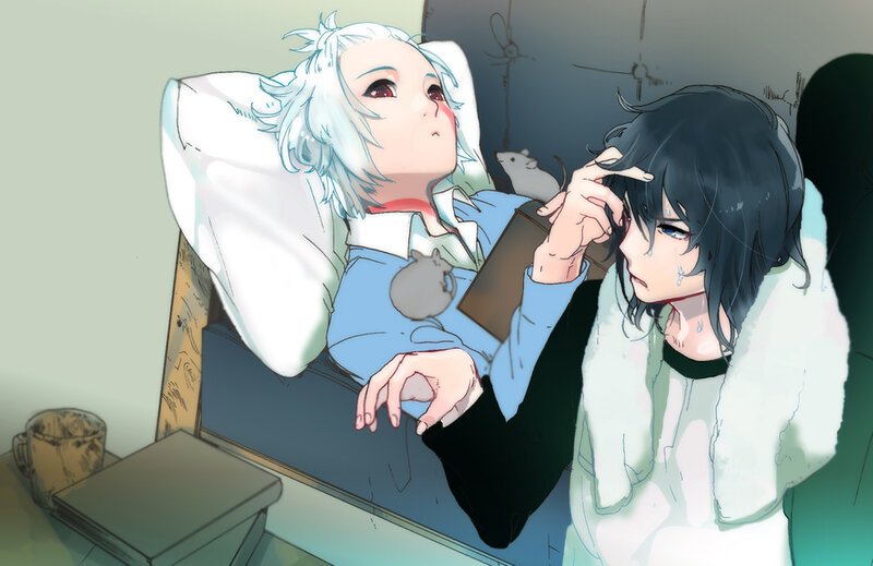 Two Characters in Bed — Blue, Dramatic
