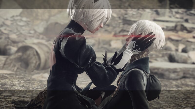 Two Characters in Black Outfits — Dramatic