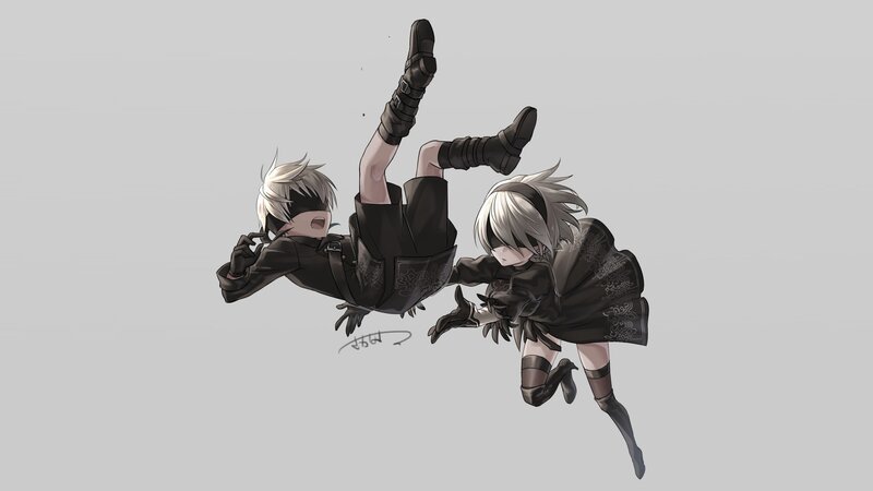 Two Characters in Black Outfits — Gray