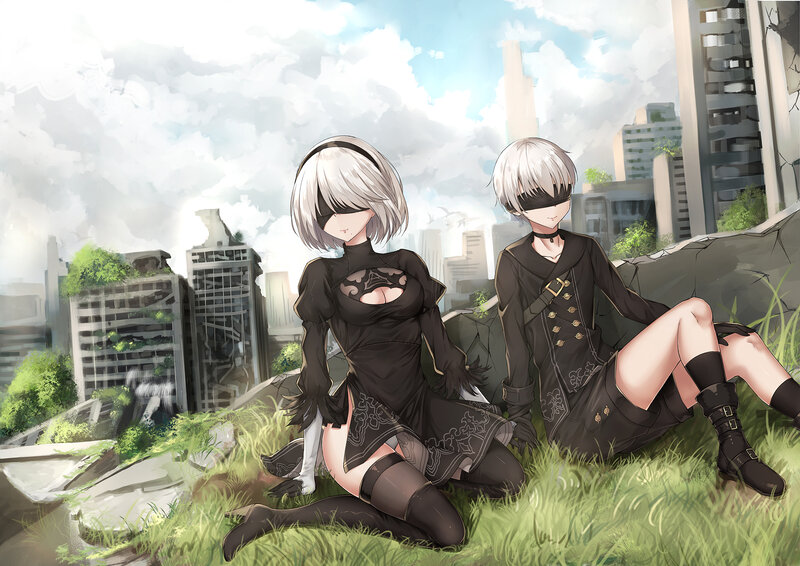 Two Characters in Black Outfits — Green