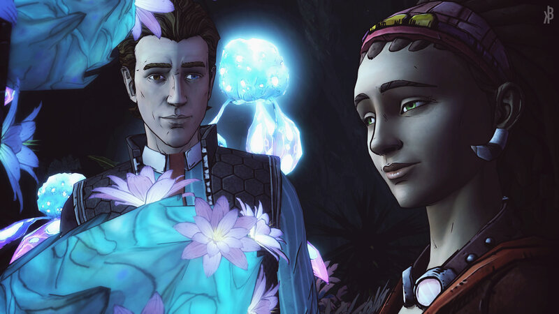 Two Characters in Cave — Blue, Dramatic, Night