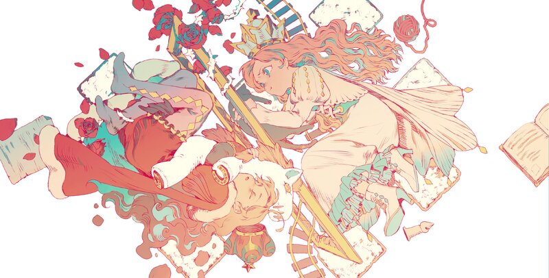 Two Characters in Chaotic Scene — Red