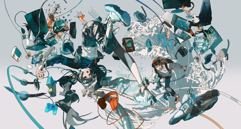 Two Characters in Chaotic Scene — Teal