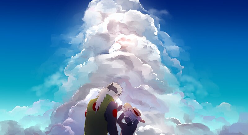 Two Characters in Clouds — Blue, Serene, Afternoon