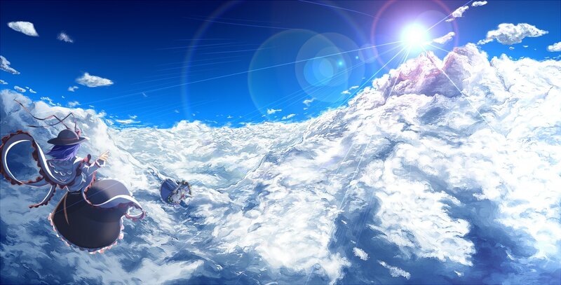 Two Characters in Clouds — Blue, Serene