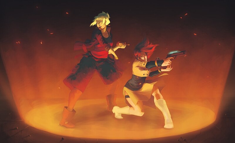Two characters in combat
