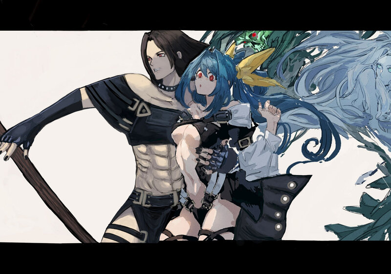 Two Characters in Combat — Black, Dramatic, Digital Art, Sword