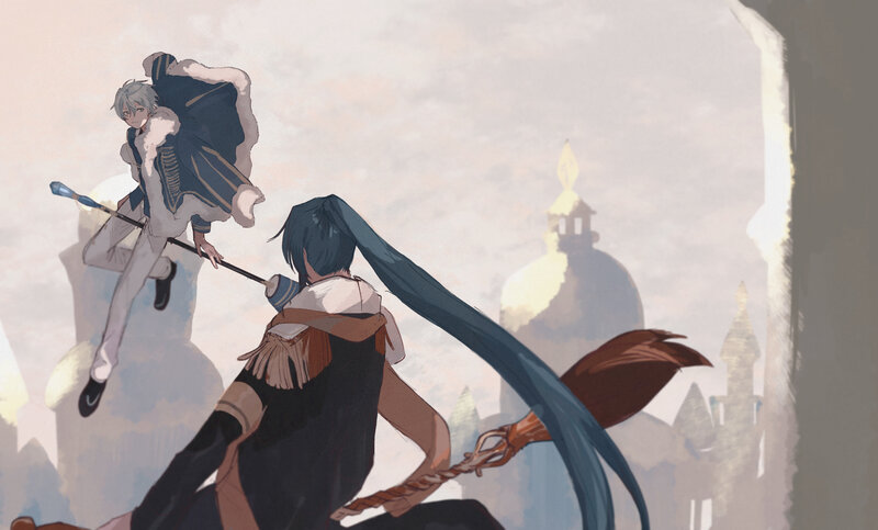 Two Characters in Combat — Blue, Dramatic, Afternoon, Digital Art