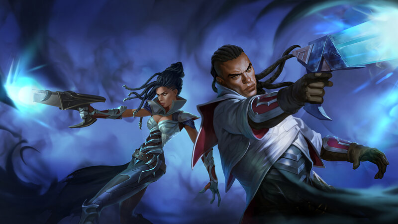 Two Characters in Combat — Blue, Dramatic, Digital Art, Guns