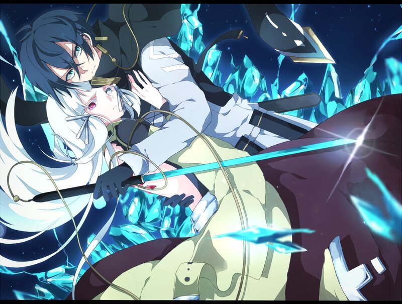 Two Characters in Combat — Blue, Dramatic, Night, Anime, Swords